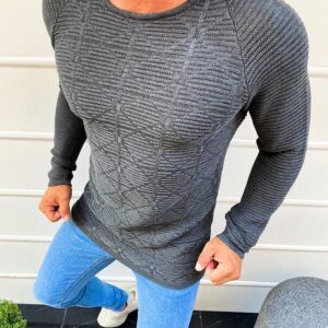 Moderný sveter s prešívaním-muži-antracitový