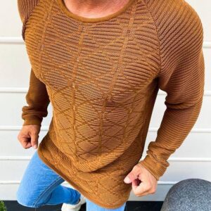Moderný sveter s prešívaním-muži-kamelový