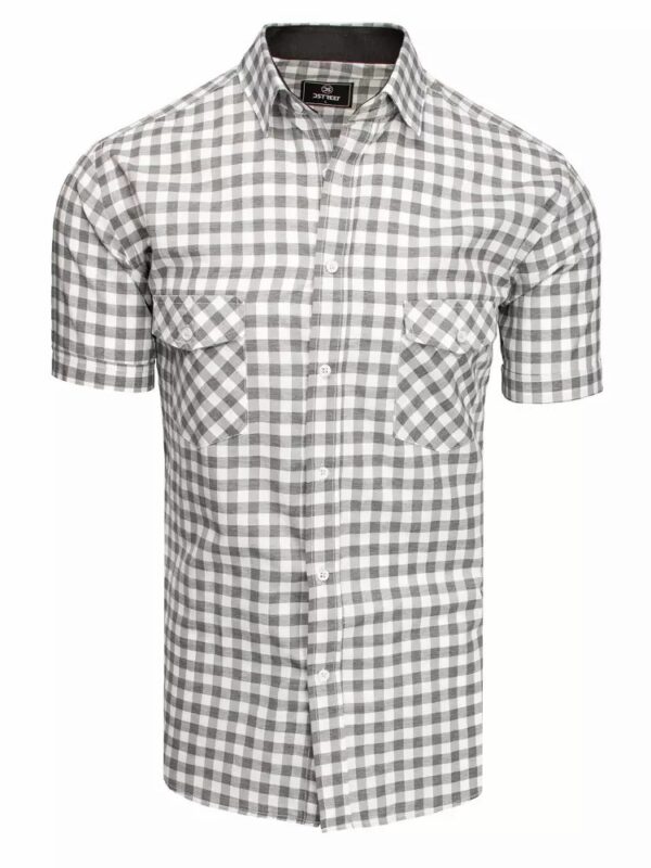 Károvaná pánska košeľa s krátkym rukávom  bielo-šedá