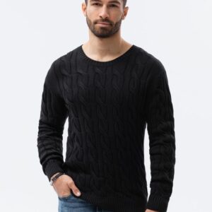 Pánsky sveter s pleteným vzorom čierny