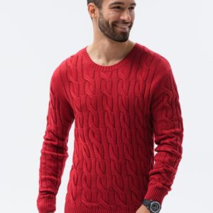 Pánsky sveter s pleteným vzorom červený