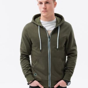 Moderná mikina na zips s kapucňou-muži-olivová