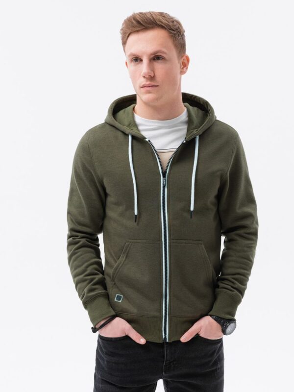 Moderná mikina na zips s kapucňou-muži-olivová