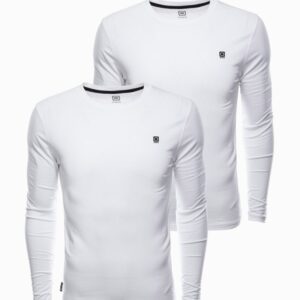 Dvojbalenie bielych pánskych bavlnených tričiek s dlhým rukávom
