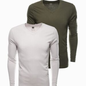 Dvojbalenie pánskych bavlnených tričiek s dlhým rukávom a véčkovým výstrihom