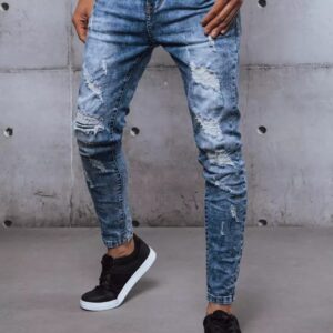 Pánske trendy rifle s dierami modré