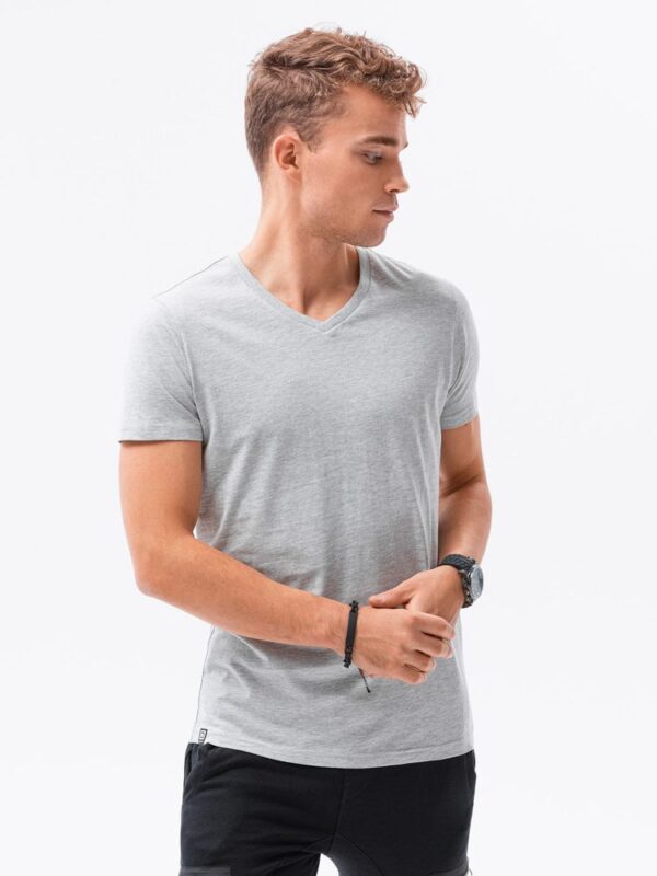 Jednoduché tričko s krátkym rukávom a véčkovým výstrihom pre mužov-šedé