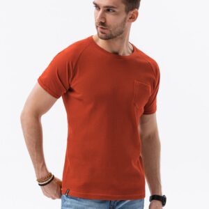Trendové tričko s krátkym rukávom a vreckom-muži-tehlové