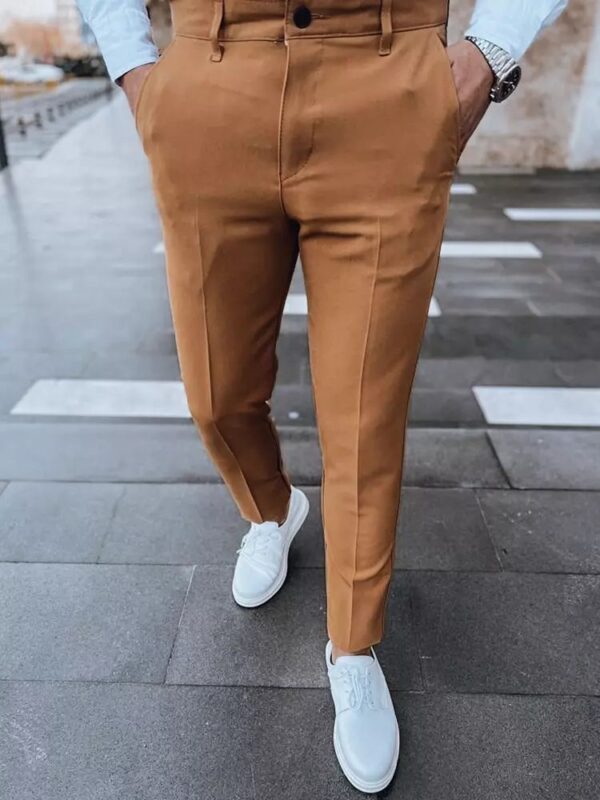 Pánske bavlnené chinos elegantné nohavice kamelové