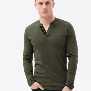 Pánske tričko s dlhým rukávom v olivovej farbe