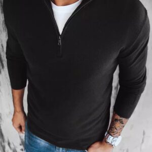Atraktívny pánsky sveter so zipsom - čierny