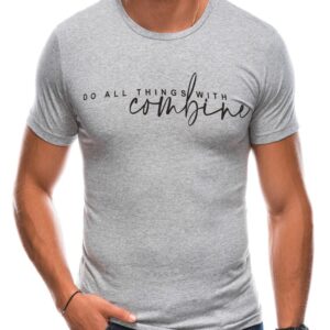 Bavlnené tričko s krátkym rukávom a nápisom melírované šedé-pre mužov