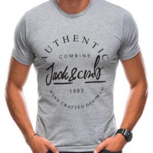 Bavlnené tričko s krátkym rukávom a nápisom šedé-pre mužov