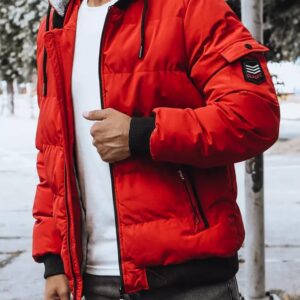 Atraktívna zimná bunda s kapučnou pre mužov - červená