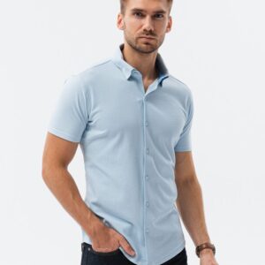 Pánska jednoduchá košeľa s krátkym rukávom modrá