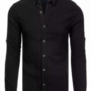 Pánska ležérna košeľa s dlhým rukávom - čierna