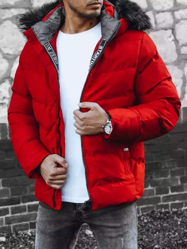 Pánska atraktívna zimná bunda s kapucňou červená
