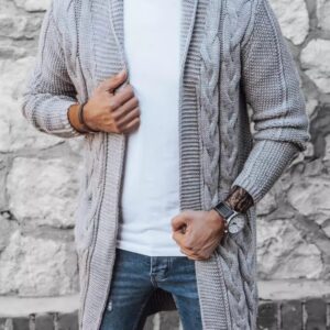 Atraktívny pletený kardigan pre mužov - šedý