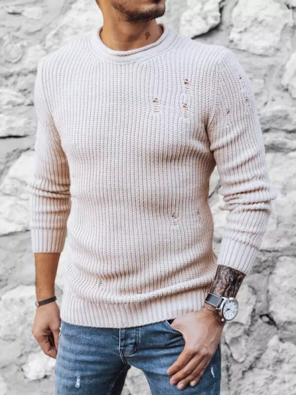 Pletený pánsky sveter s dierami - béžový