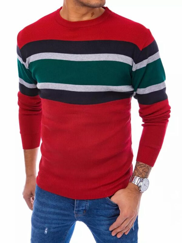 Pánsky červený sveter s pruhmi