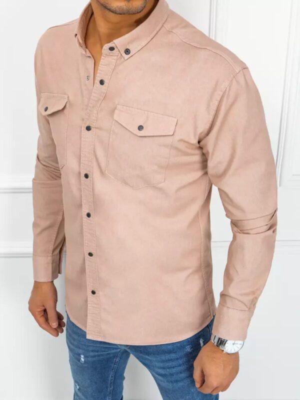 Atraktívna pánska rifľová košeľa svetloružová