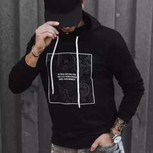 Moderná čierna mikina s kapucňou