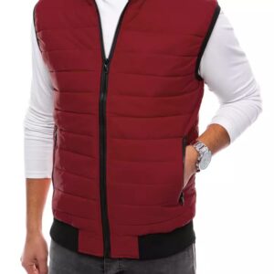 Prešívaná vesta bez kapucne pre mužov bordová