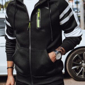 Moderná pánska mikina s kapucňou na zips čierna