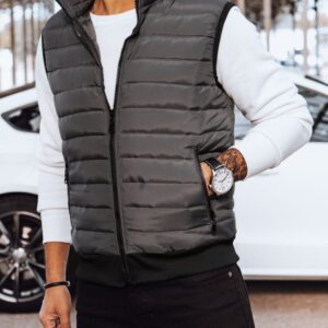 Trendová prešívaná pánska vesta s kapucňou grafitová