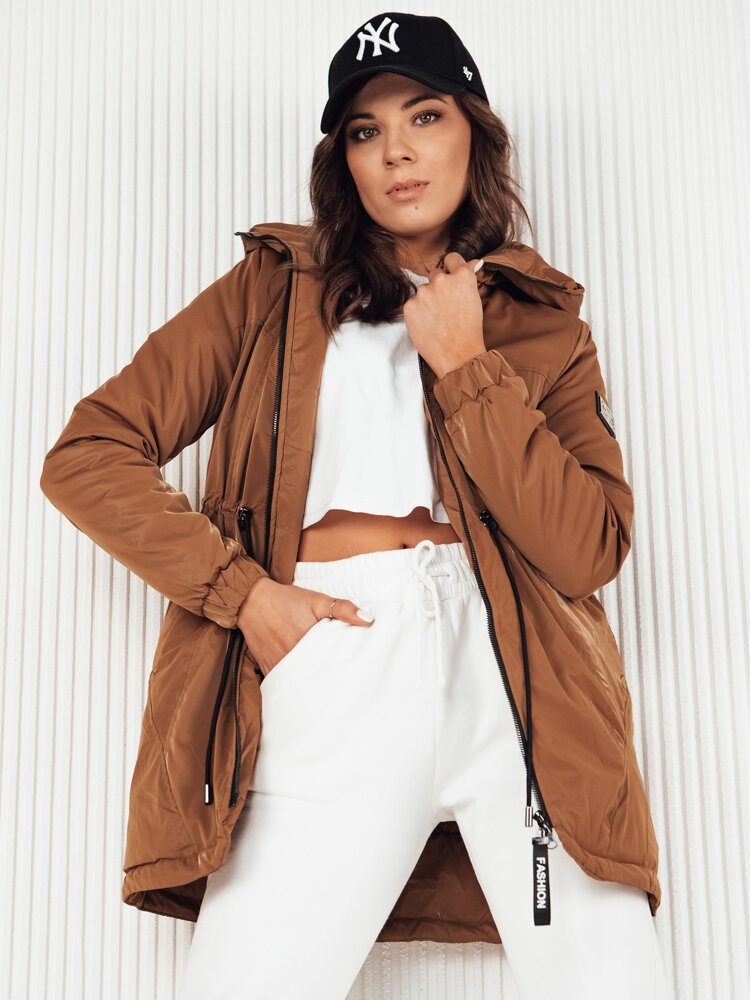 Trendy dámska parka v tmavo kamelovej farbe Henry