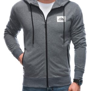 Pánska mikina s kapucňou na zips a s nášivkou - grafitová