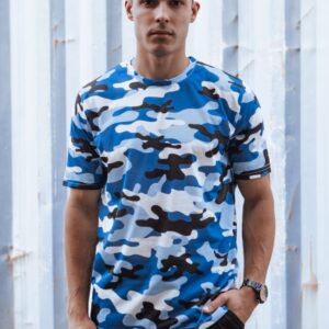 Maskáčové tričko s krátkym rukávom pre pánov indigo
