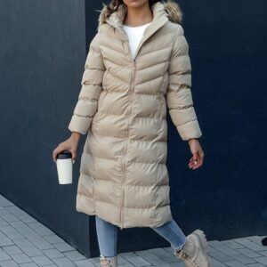 Dámska dlhá zimná béžová bunda Luxwarm