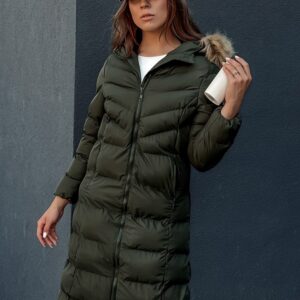 Dámska dlhá zimná zelená bunda Luxwarm