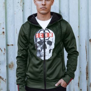 Štýlová pánska mikina s kapucňou na zips- zelená