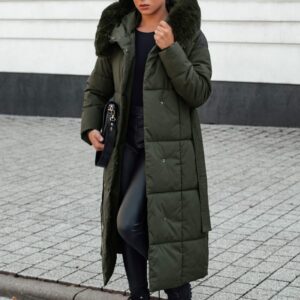 Dámska dlhá zelená prešívaná bunda Glamwarm