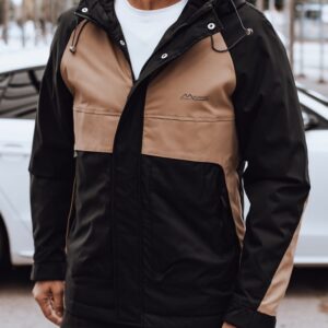 Trendy bunda s kapucňou pre pánov čierno-béžová