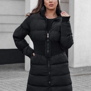 Dámska dlhá čierna prešívaná zimná bunda Fabwarm
