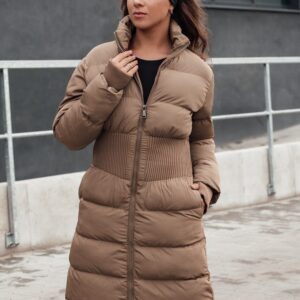 Dámska dlhá béžová prešívaná zimná bunda Fabwarm