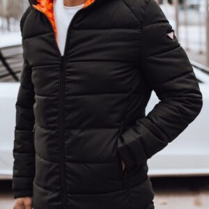 Pánska trendy prešívaná bunda - čierna s oranžovou
