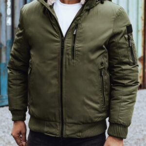 Moderná  zimná bomber bunda s kapucňou zelená