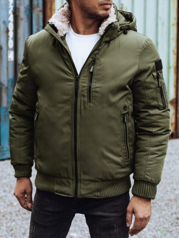 Moderná  zimná bomber bunda s kapucňou zelená