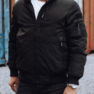Moderná zimná bomber bunda s kapucňou čierna