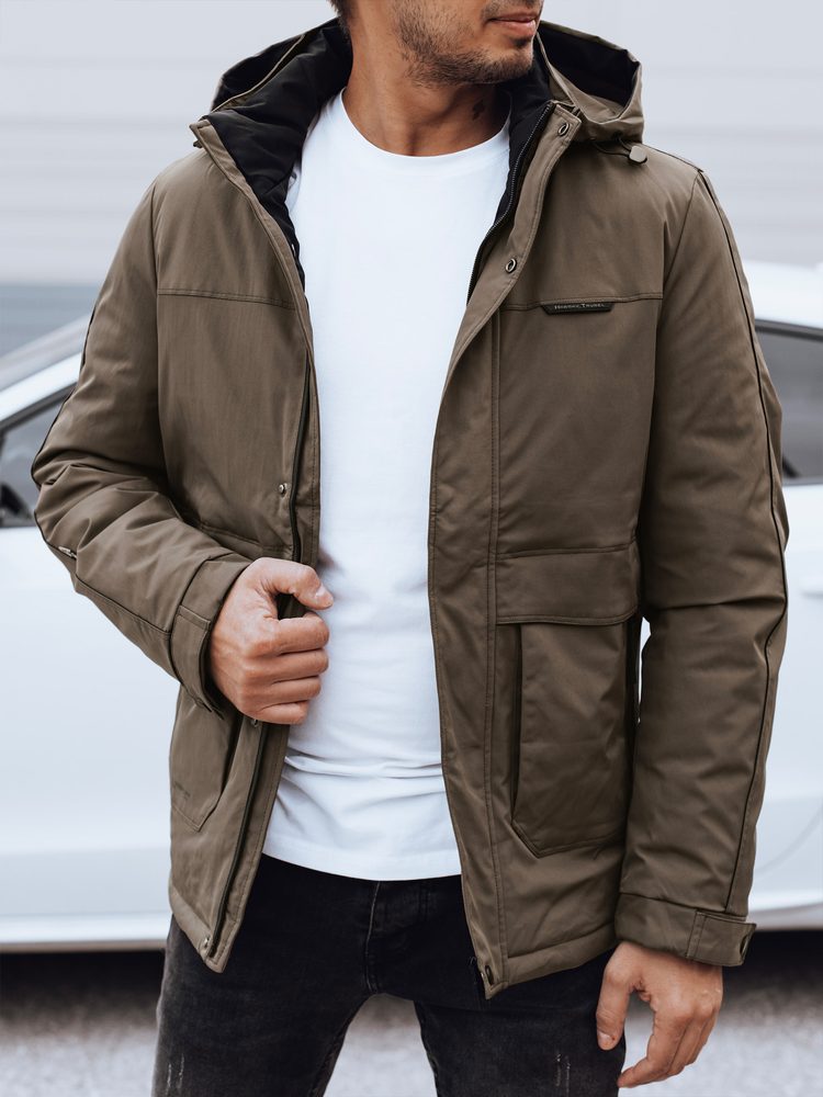 Trendy bunda s kapucňou pre pánov kamelová