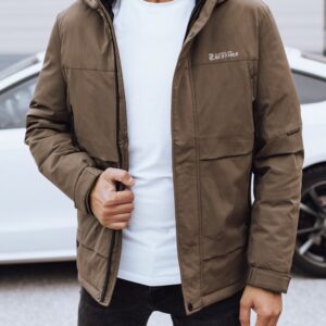 Trendy bunda s kapucňou pre pánov kamelová