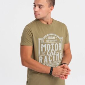 Pánske tričko s potlačou a krátkym rukávom olivové