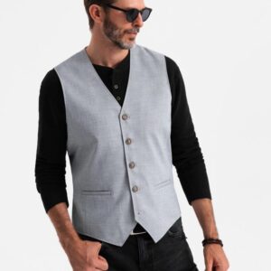 Nevšedná šedá elegantná vesta V1 BLZV-0106