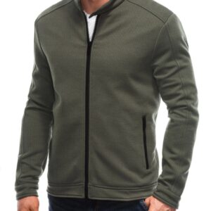 Pánska mikina bez kapucne na zips- khaki