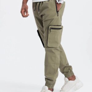 Trendy jogger kapsáčové nohavice pre pánov olivové