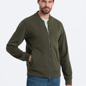 Pánska mikina bez kapucne na zips- khaki